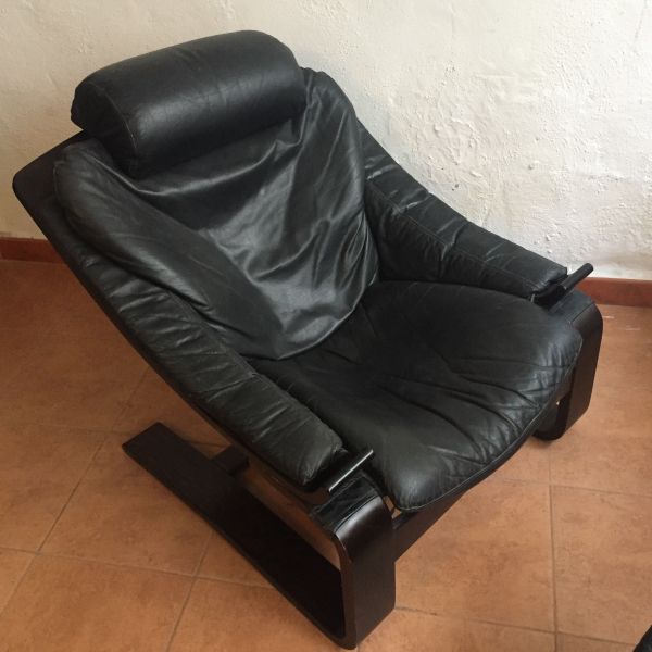 Sillón Kroken de cuero negro 2