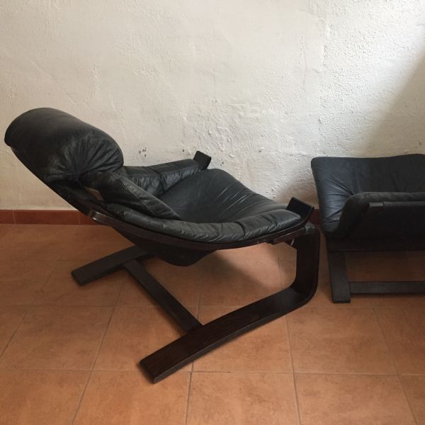 Sillón de cuero Kroken con reposapiés. Ake Fribytter - Imagen 9