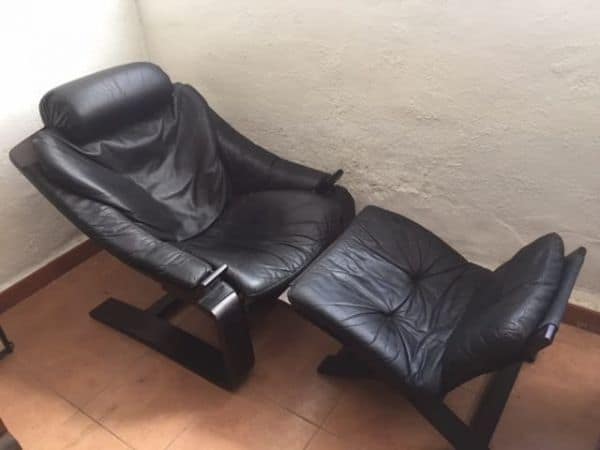Sillón de cuero Kroken con reposapiés. Ake Fribytter - Imagen 5