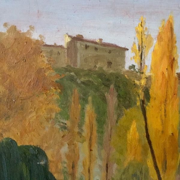 Óleo sobre tabla Paisaje Cuenca. Detalle