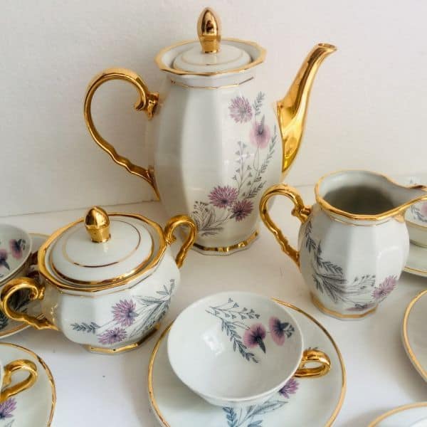 Juego de café en porcelana con filo de oro 6 servicios - Imagen 5