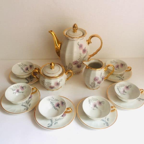 Juego de café en porcelana con filo de oro 6 servicios - Imagen 2