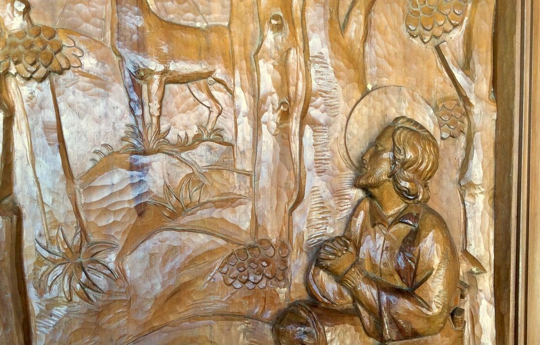 San Huberto patrón de los cazadores. Talla de madera