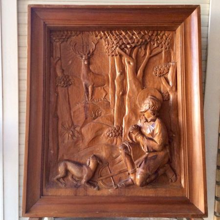 Cuadro tallado en madera San Huberto