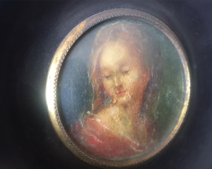 Miniatura óleo retrato dama madonna con marco de madera