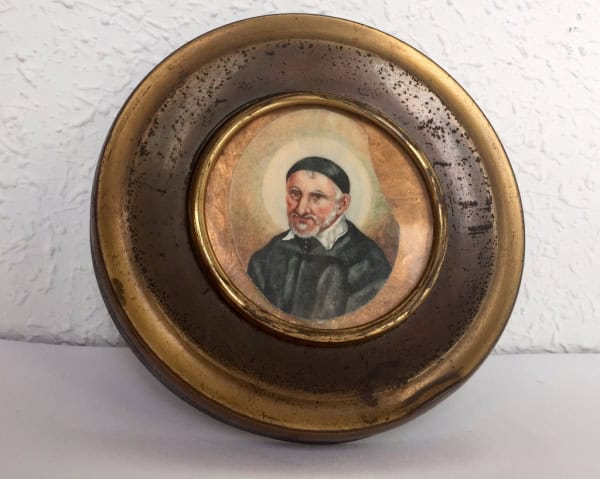 Miniatura óleo sobre marfil retrato San Vicente de Paul
