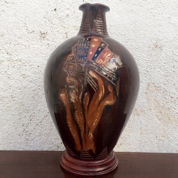 Cántaro cerámica de Cuenca. Jarrón Casas colgantes
