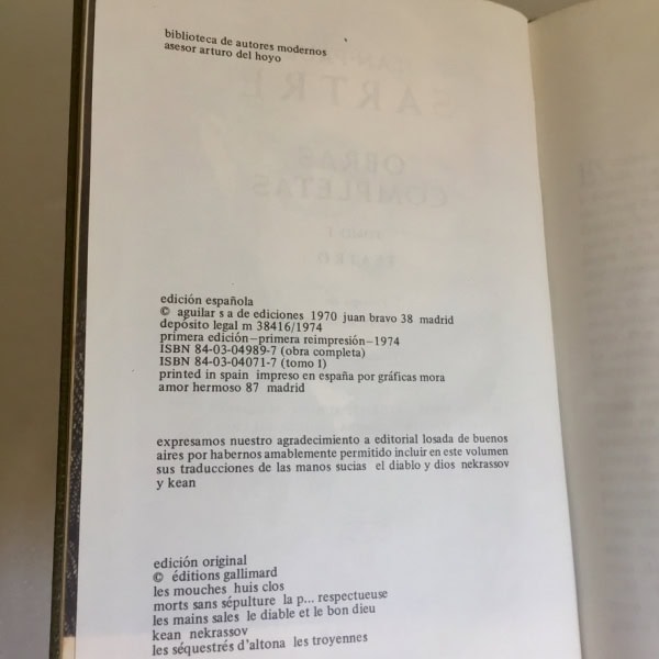 Libro teatro de Sartre