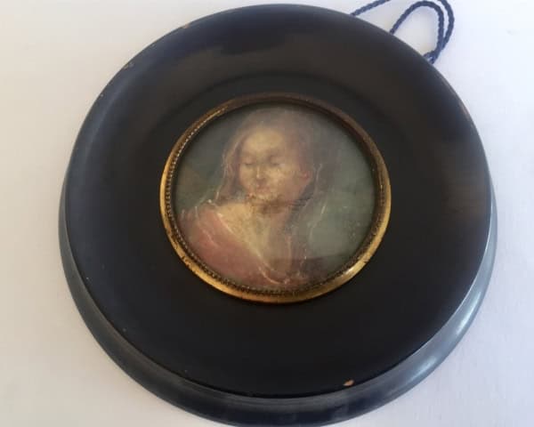 Miniatura óleo retrato dama madonna marco de madera