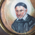 Miniatura óleo sobre marfil retrato San Vicente de Paul