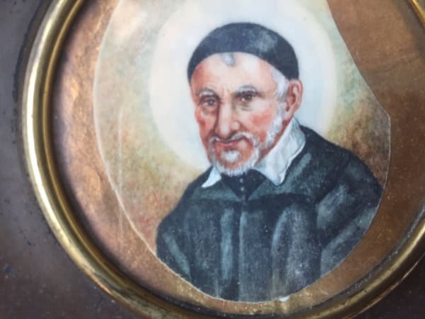 Miniatura óleo sobre marfil retrato San Vicente de Paul