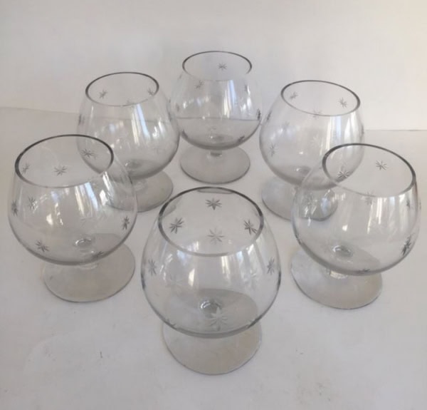 6 Copas de Coñac Cristal Tallado Vintage