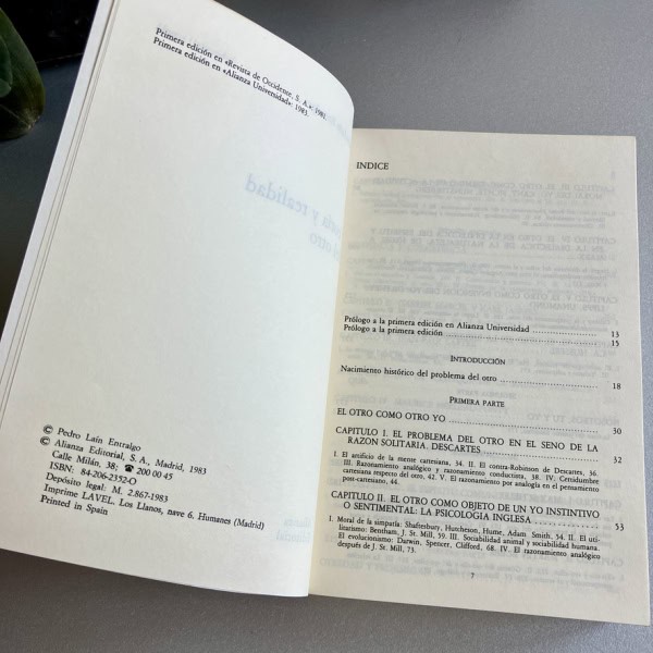 Teoría y realidad del otro, Pedro Laín Entralgo 1983, Alianza