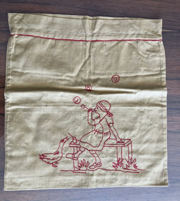 Bolsa de pan antigua bordada a mano