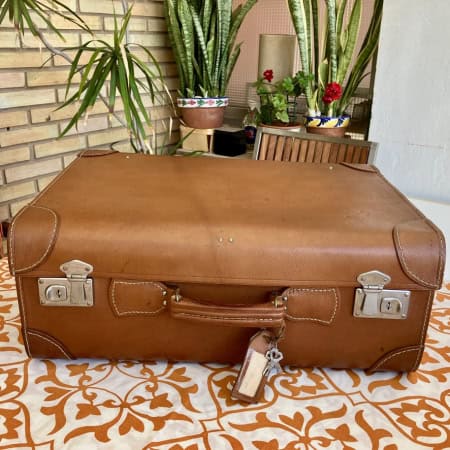 Maleta vintage de viaje cuero sintético marrón