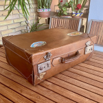 Maleta neceser de viaje vintage completo con accesorios - cuero marrón - años 50