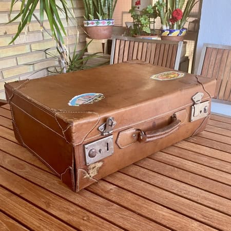 Maleta neceser de viaje vintage completo con accesorios - cuero marrón - años 50