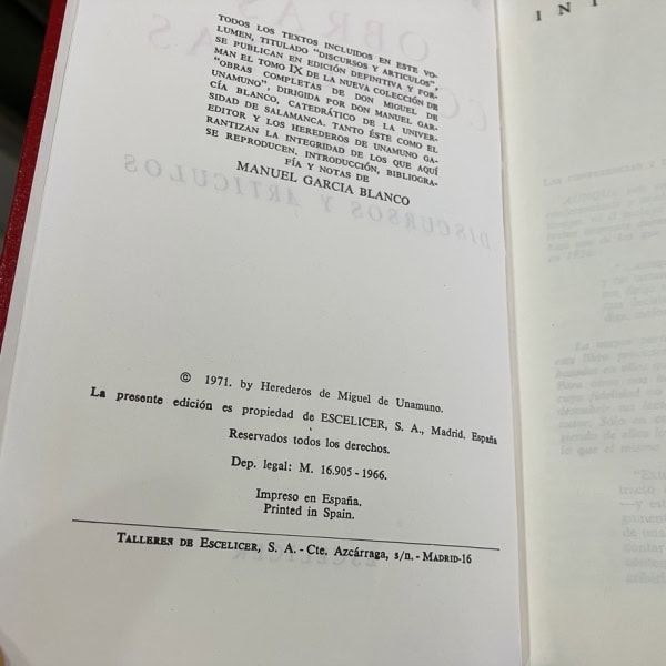 Unamuno | Escelicer 1966 Primera Edición | García Blanco | Símil piel | Libro antiguo