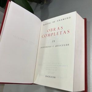 Obras Completas IX Discursos y artículos de Unamuno | Escelicer 1966 Primera Edicióna Edición | García Blanco | Símil piel | Libro antiguo