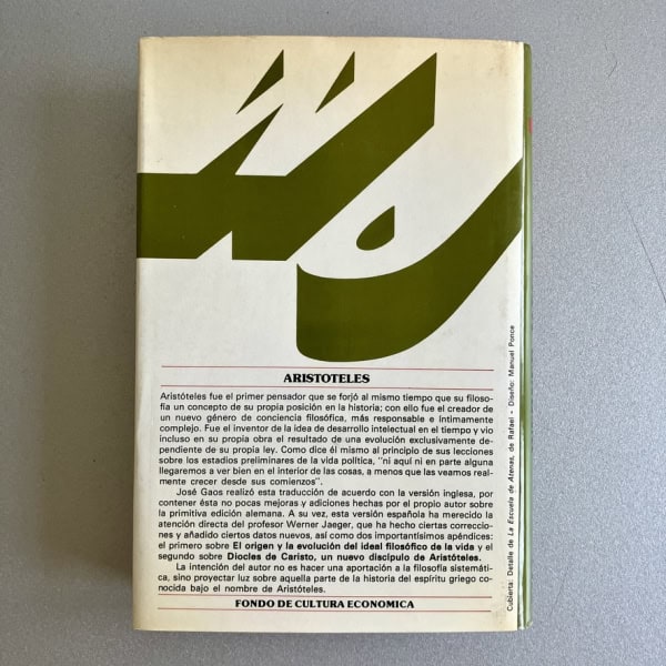 Contraportada Aristóteles Werner Jaeger — FCE Madrid 1983 | Bases historia desarrollo intelectual | José Gaos | Filosofía clásica